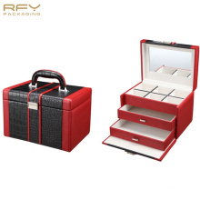 Luxury custom logo jewellery storage portable pu leather 2 layer organizer drawer jewelry boxes